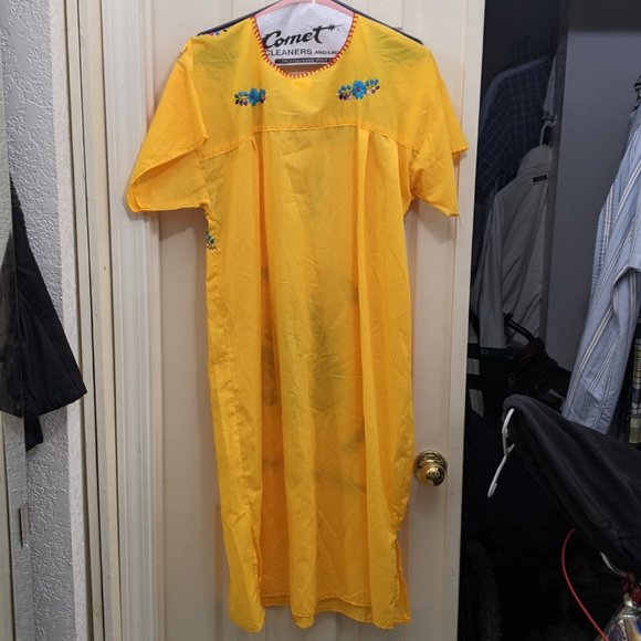 La Chaparrita Yellow Floral Embroidered Midi Puebla Dress - Picture 2 of 5